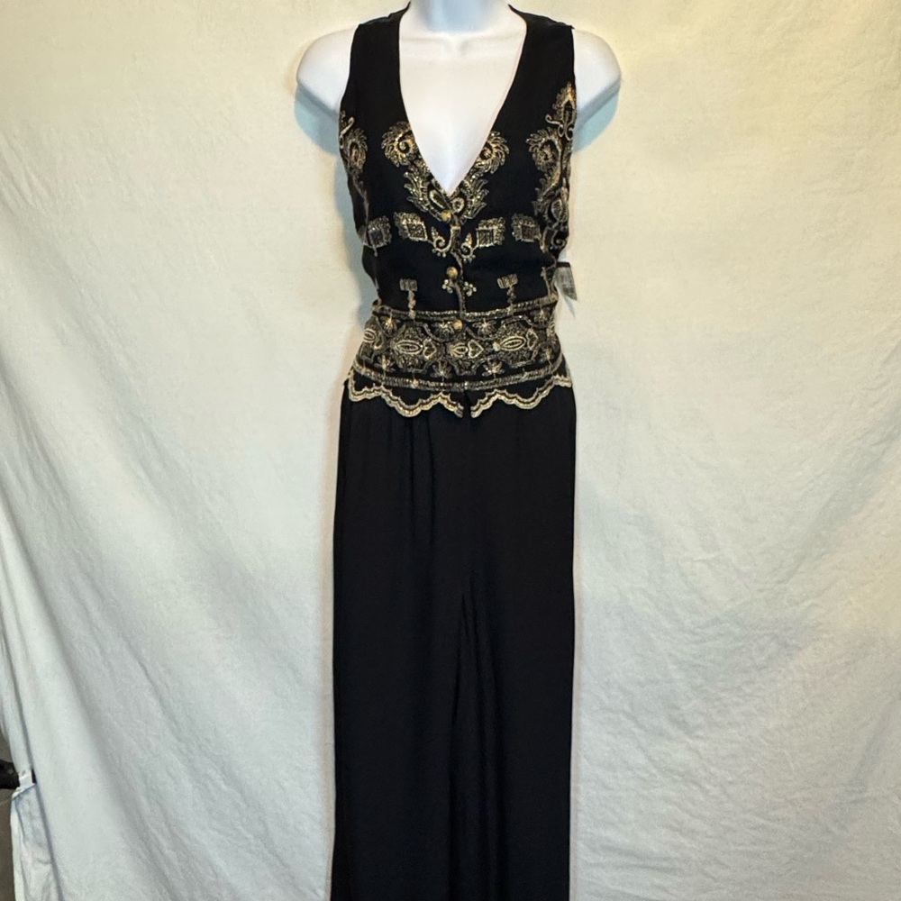 B-6 Jeffrey & Dara NWT Vintage Black &‎ Cream Embroidered Jumpsuit Size 9/10